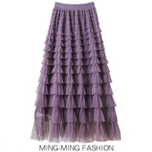 层层紫色纱裙蛋糕裙半身裙女2025新款 秋冬爆款 长款 网纱长裙子冬裙