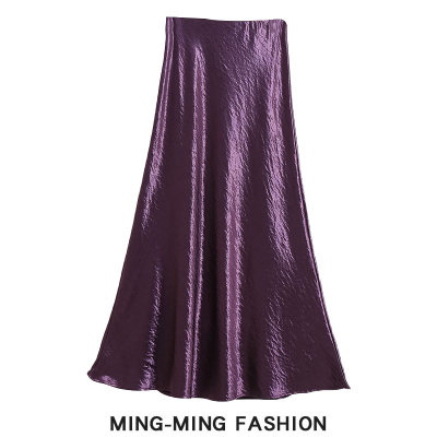 高档！紫色鎏金醋酸缎面半身裙