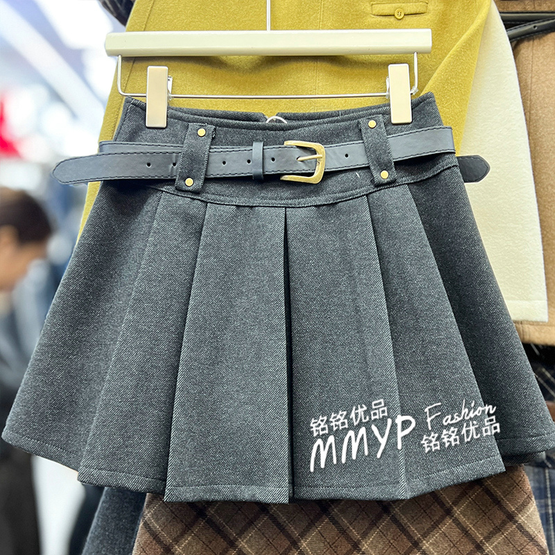 学院风加厚毛呢百褶半身裙