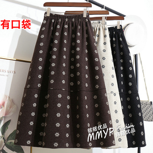 冬季 小个子a字长裙子冬裙 碎花加厚毛呢花苞半身裙女秋冬新款
