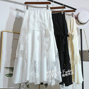 高级感不规则纱裙白色蕾丝花边网纱半身裙女秋冬2025新款裙子长裙
