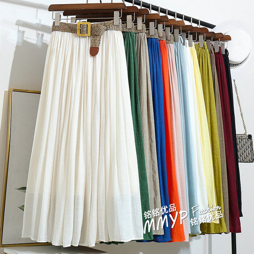 年流行爆款大摆长款仿棉麻半身裙