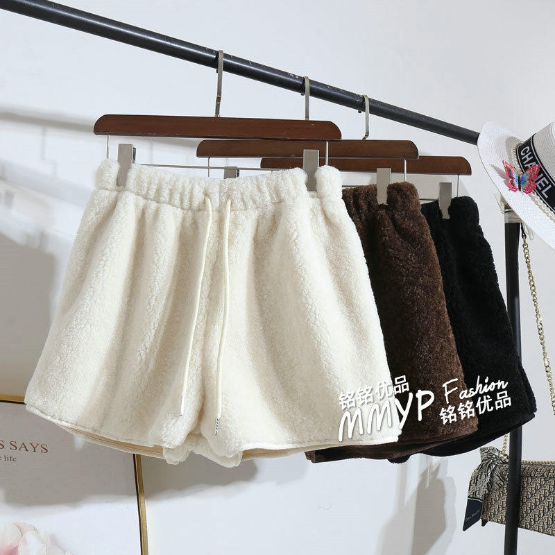 毛绒短裤阔腿裤子a字靴裤外穿