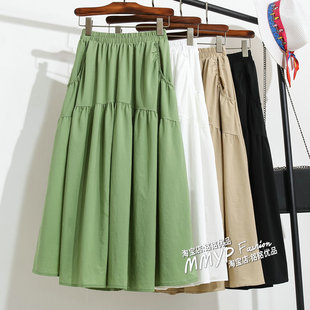 口袋休闲牛油果绿色半身裙女2025新款 小个子裙子伞裙A字长裙半裙