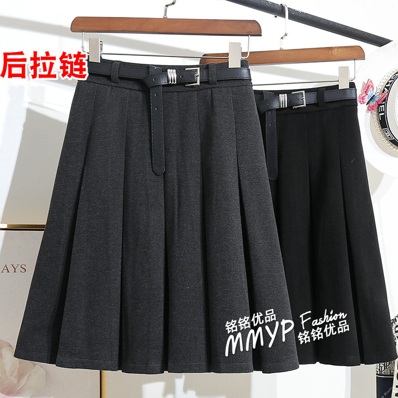 小个子高腰防走光呢子中裙