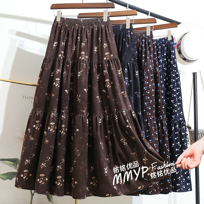 法式复古美拉德碎花丝绒半身裙