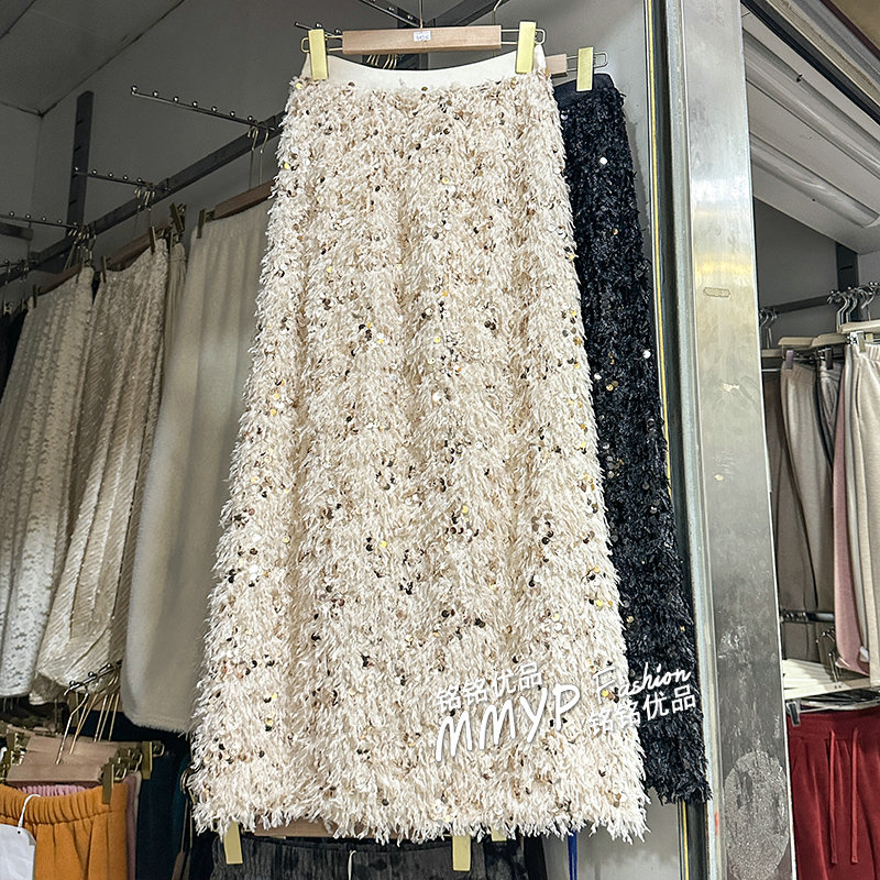 重工亮片流苏羽毛半身裙包臀裙子