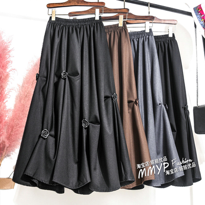 黑色花朵半裙半身裙不规则长裙