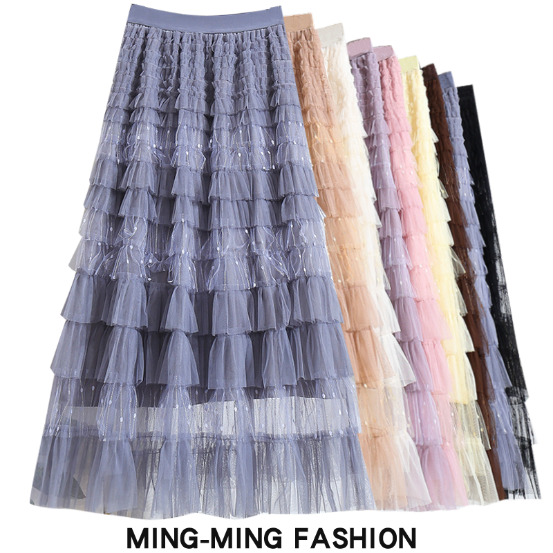 今年流行巨好看灰色层层网纱蛋糕裙半身裙女秋冬2025新款纱裙长裙