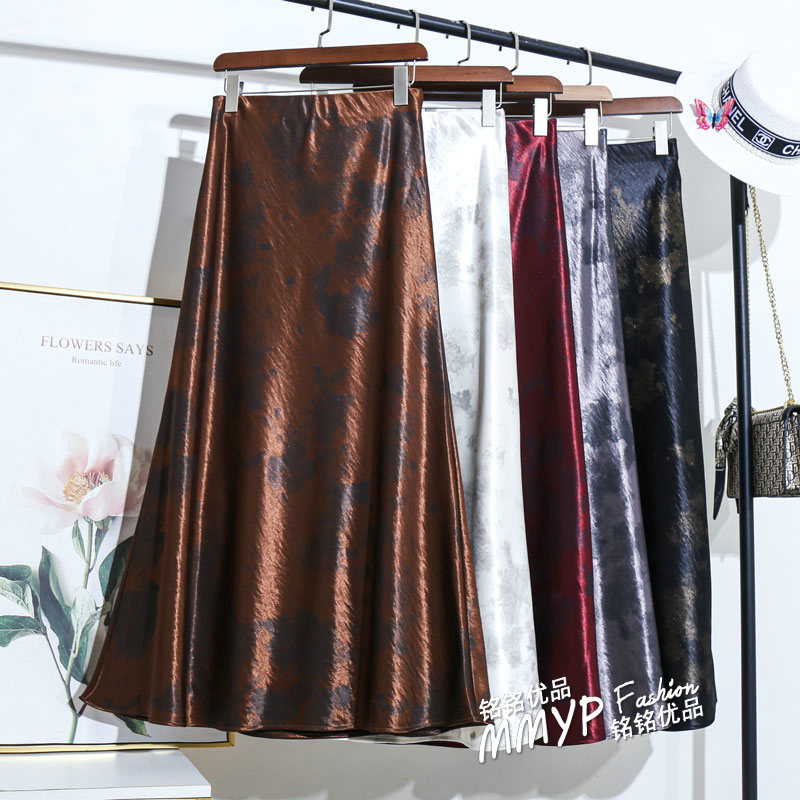 中国风！水墨印花醋酸缎面半身裙