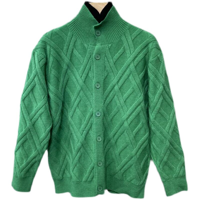 SOUTH KOREA WINTER 2024 MENS DIAMOND CHECK KNIT THICKENED CARDIGAN SWEATER KOREAN VERSION INS INTERNET CELEBRITY JACKET TIDE