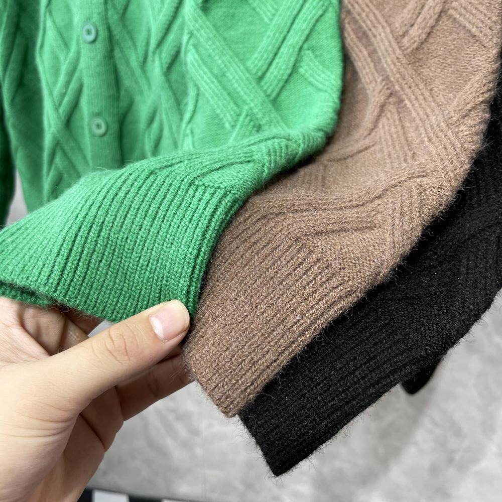 SOUTH KOREA WINTER 2024 MENS DIAMOND CHECK KNIT THICKENED CARDIGAN SWEATER KOREAN VERSION INS INTERNET CELEBRITY JACKET TIDE