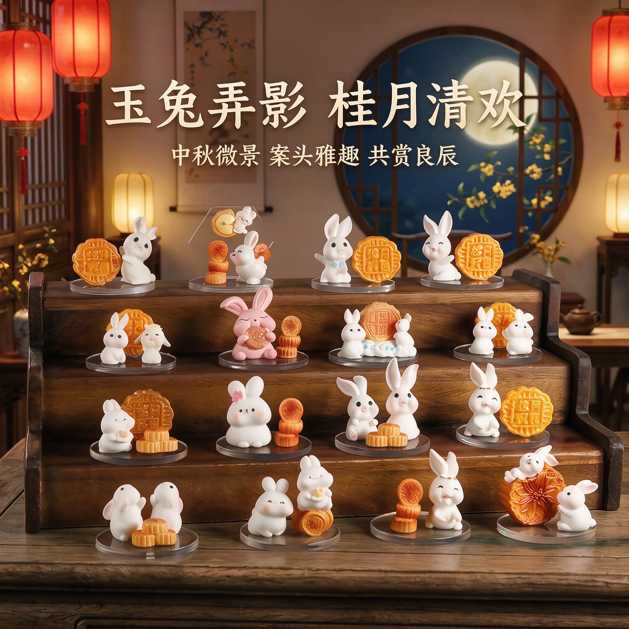 中秋节微景摆件小兔子中秋节摆件图片