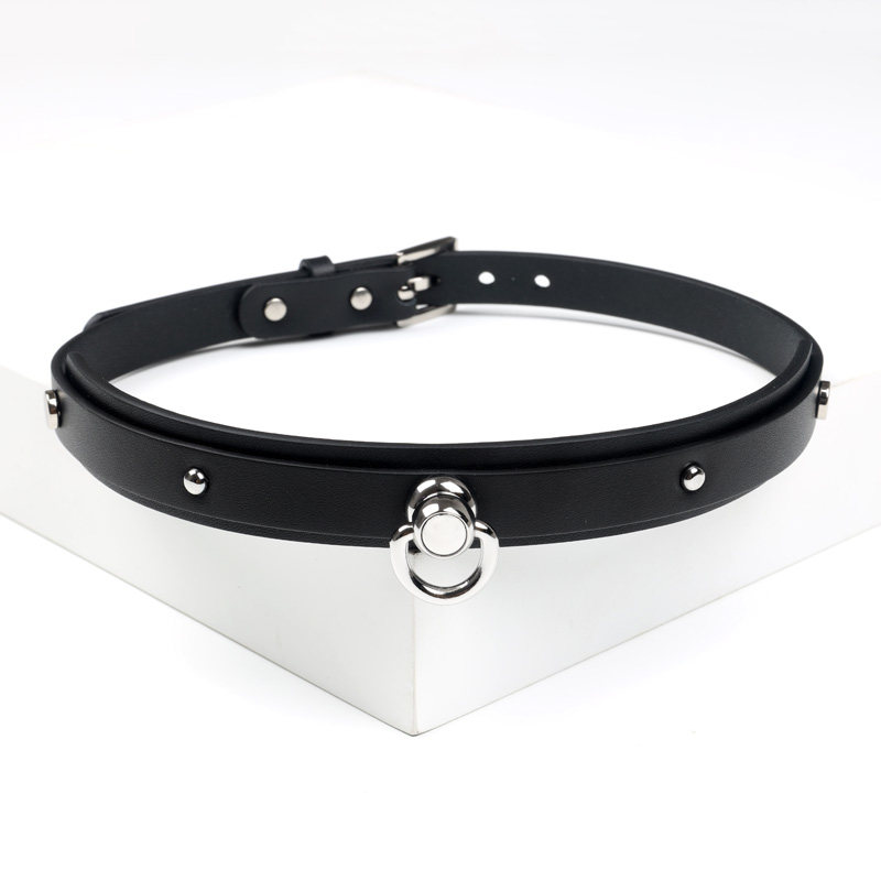 黑色牛皮choker项链女黑色锁骨链金属朋克摇滚项圈定制颈链颈带sm