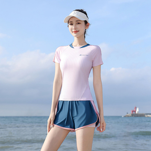 泳衣女款初中生专业竞速分体短袖平角裤保守显瘦游泳馆专用游泳装