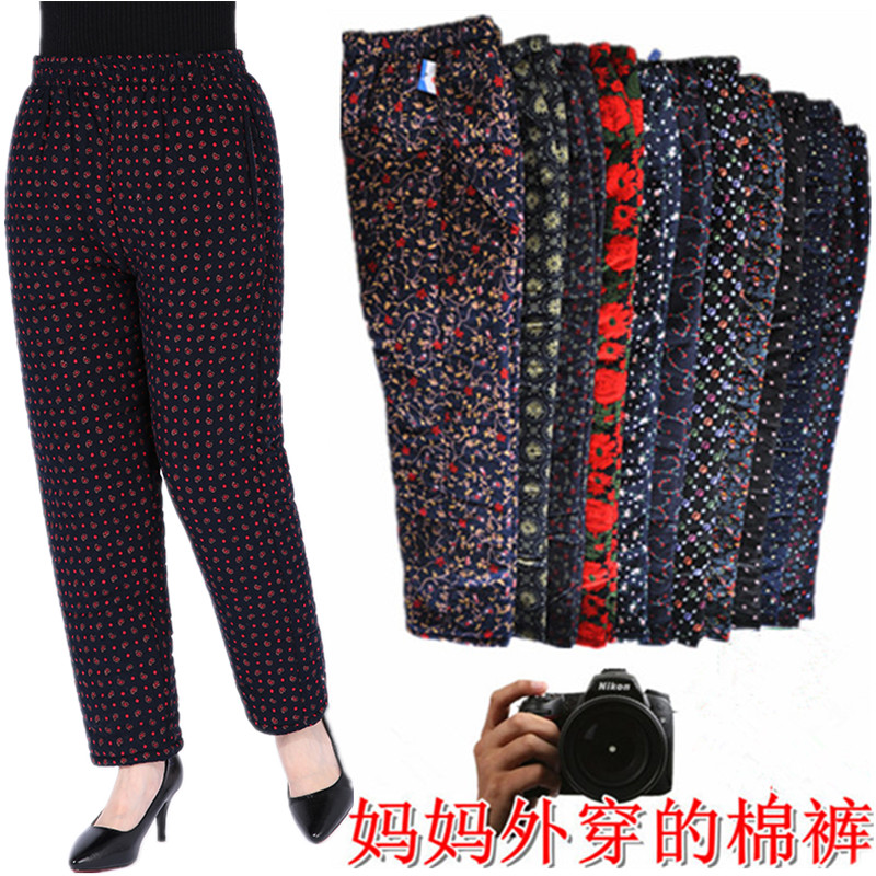 老太太灯芯绒女棉裤子冬款老人花棉裤外穿加肥加大加厚保暖花棉裤