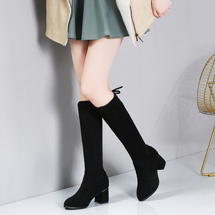 小个子弹力长靴女不过膝长筒靴2025秋冬季新款高跟中筒瘦瘦靴韩版