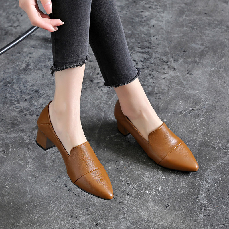真皮软底尖头单鞋春秋女士皮鞋不累脚时尚软皮舒适休闲夏季女鞋子