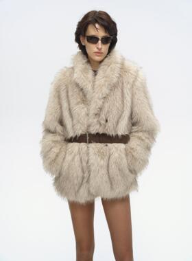 Undulate.Co 秋冬保暖 亲肤柔软 杏色染毛尖 贵气中长款宽松皮草