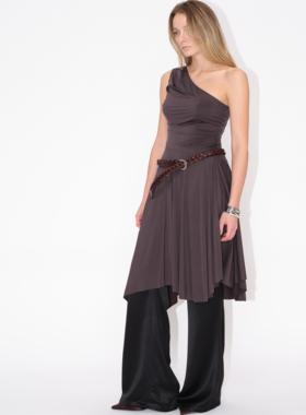 Undulate.Co 进口高弹面料 露肩抽褶 不规则裙摆 连衣裙长裙