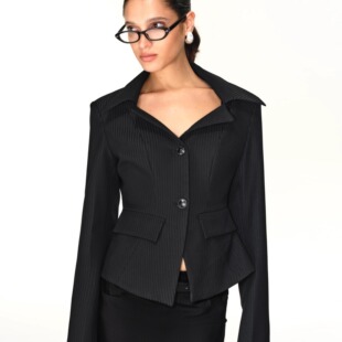 Undulate.Co 收腰开领 垫肩伞型西装 暗条纹 抗皱面料