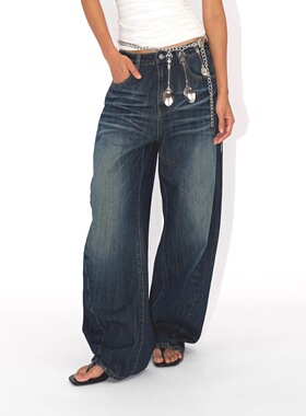 Undulate.Co 3D立体猫须 特殊水洗工艺 微弯刀宽松 牛仔裤 长裤