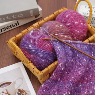 渐变雪花点真丝马海毛彩虹糖豆彩点马海羊毛摇粒绒软糯绿色毛线团