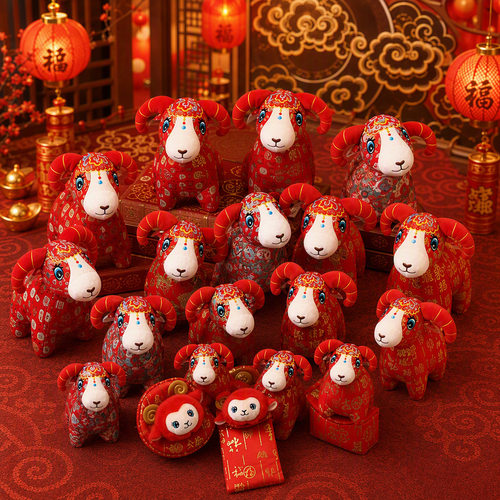 2027羊年吉祥花布羊毛绒公仔