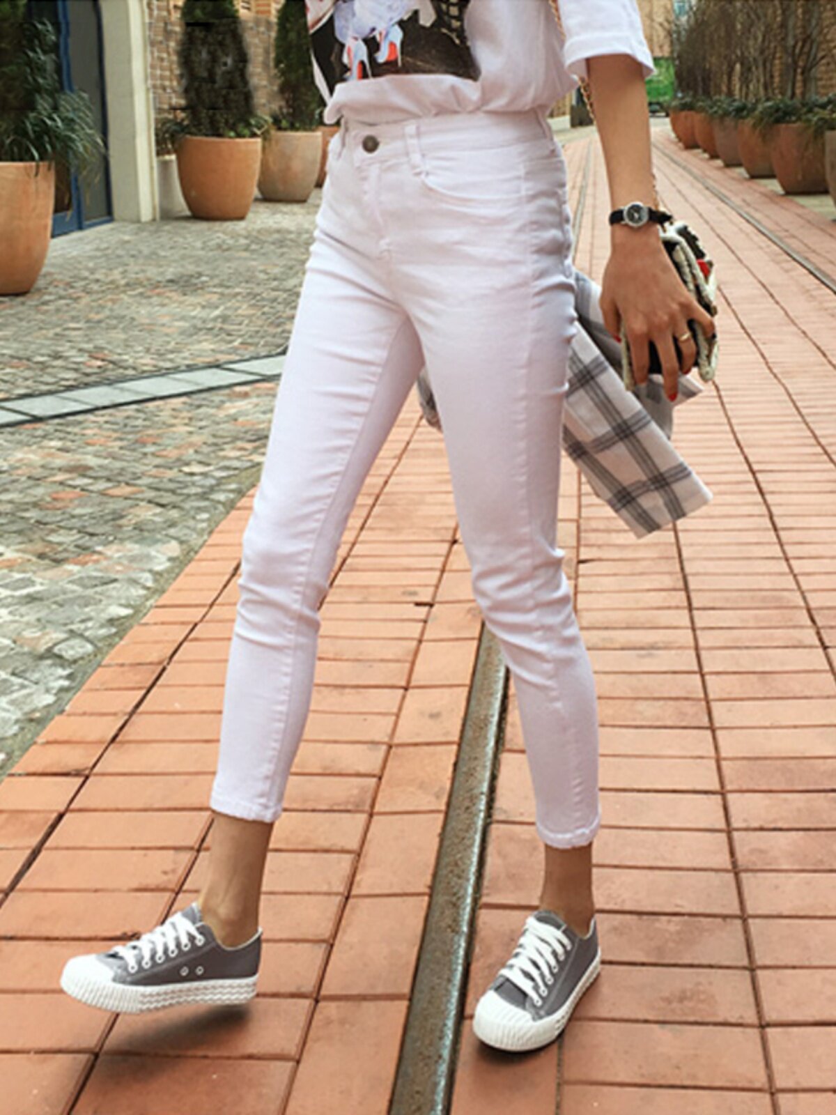 FLEECE WHITE JEANS WOMENS AUTUMN AND WINTER CLOTHES THICKENED 2024 NEW SLIMMING CROPPED PANTS HIGH WAIST STRETCH TROUSERS