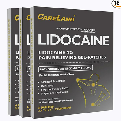在途CareLand 4% Lidocaine Gel Patch 18 Count | Maximum Stren