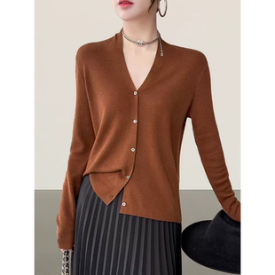 纯色高阶v领优雅开衫 显瘦百搭打底衫 叠襟立领针织薄款 品瑟2255