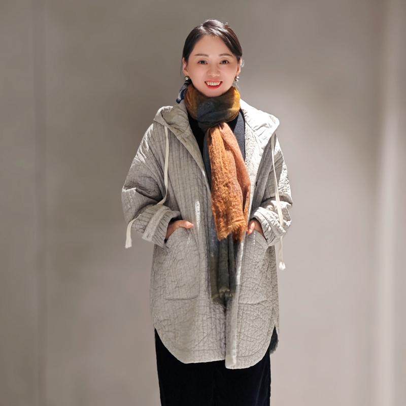 古石后休闲连帽宽松大码夹棉外套