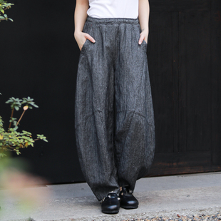 灯笼裤 子女春亚麻宽松大码 垂坠感高级感老钱风裤 古石后原创阔腿裤