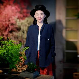 外套 古石后原创亚麻衬衫 女上衣春夏宽松休闲中性风长袖 开衫 轻薄款