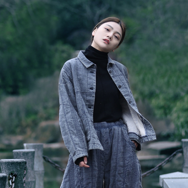 古石后原创布衣夹棉外套女秋冬亚麻做旧个性绗线宽松轻薄小棉袄,女装/女士精品,棉衣/棉服,淘宝优惠券,粉丝福利购,淘宝优惠卷