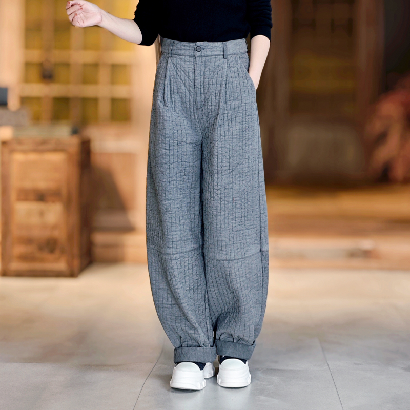 古石后百搭宽松版菱格形阔腿棉裤