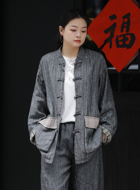 古石后原创亚麻衬衫外套女春装2026新款高级感老钱风新中式上衣