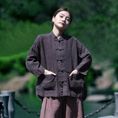 外套 亚麻做旧对襟改良唐装 古石后原创布衣新中式 宽松上衣女衬衫