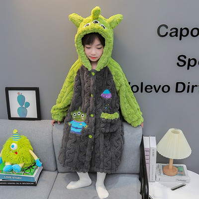 秋冬季男童睡衣2025新款加绒加厚珊瑚绒儿童睡袍中长款法兰绒浴袍