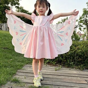 女童卡通蝴蝶翅膀连衣裙2026新款夏季洋气超仙公主裙小女孩甜美裙