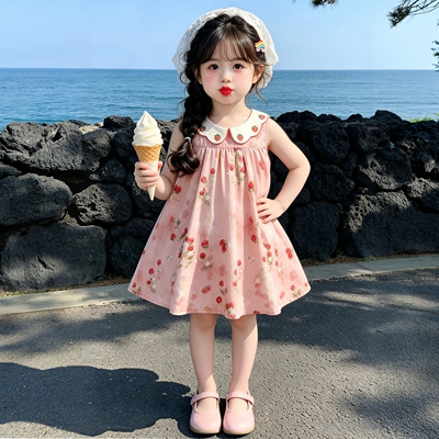 女童草莓连衣裙夏季纯棉透气裙子
