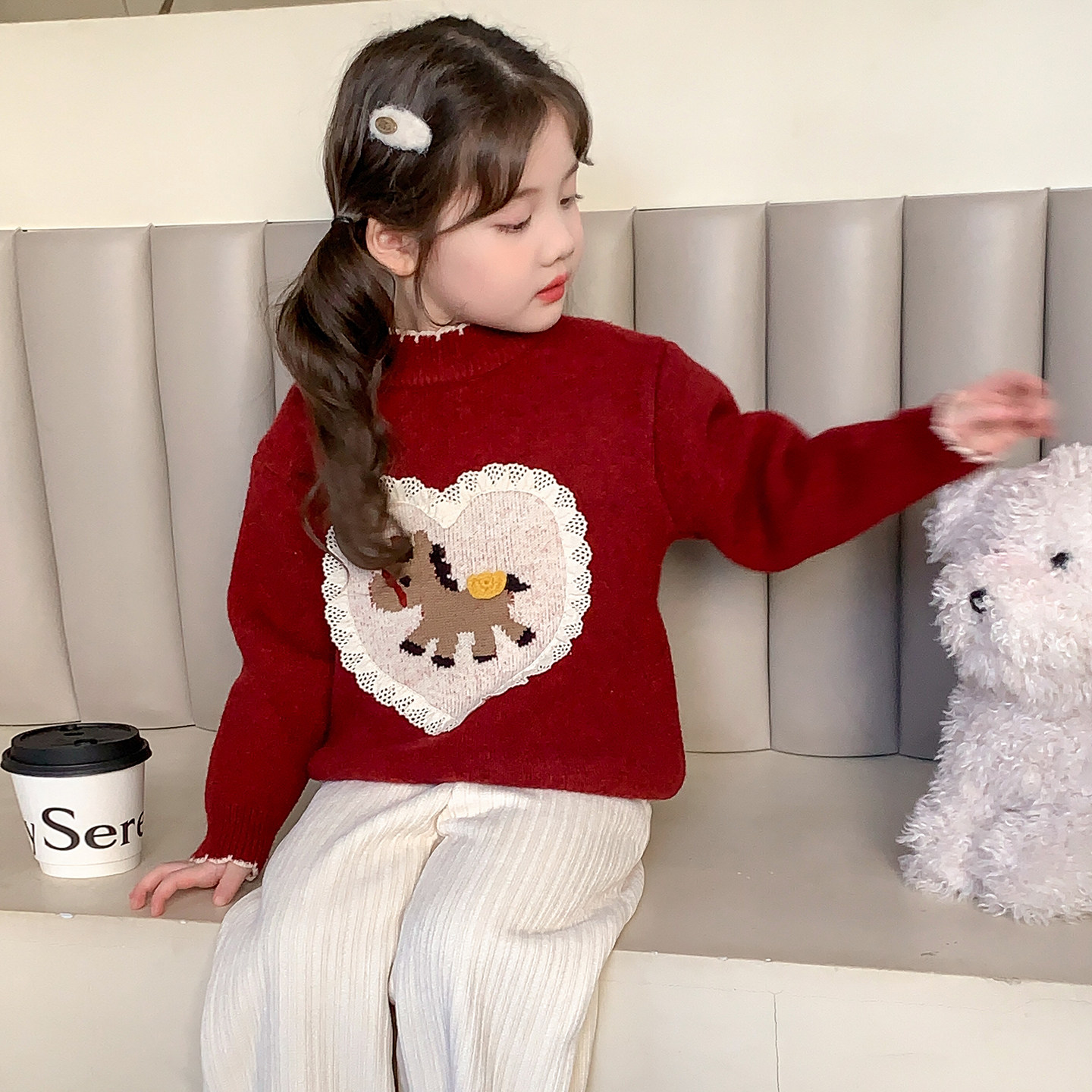 女童红色卡通小马毛衣小女孩蕾丝花边圆领加厚保暖针织衫可爱喜庆,童装/婴儿装/亲子装,毛衣/针织衫,淘宝优惠券,粉丝福利购,淘宝优惠卷