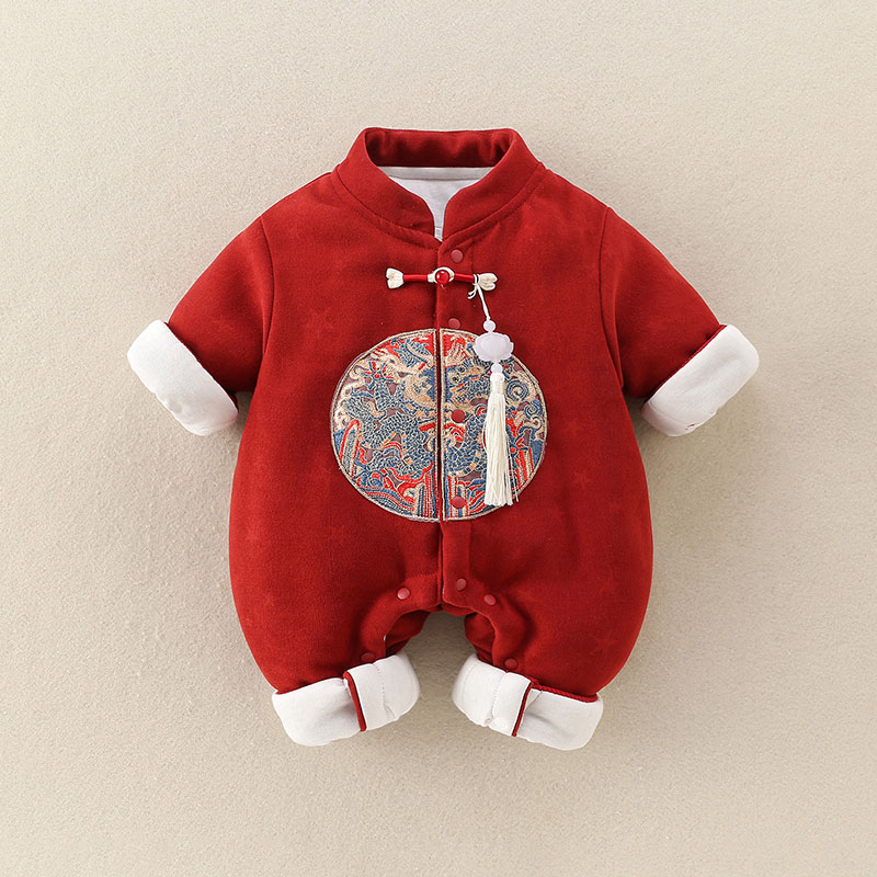 婴儿衣服冬装连体衣复古棉衣宝宝
