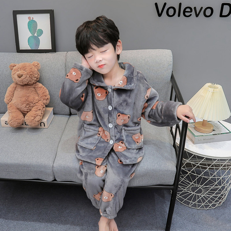 掌击掌法兰绒卡通秋冬季小熊开衫