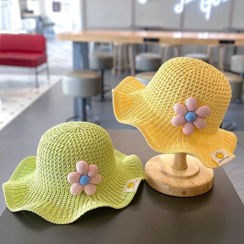 小花波浪檐儿童草帽夏季