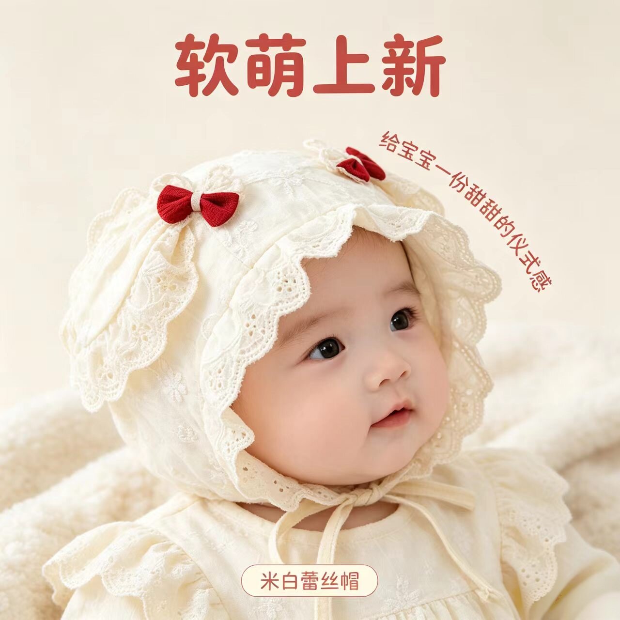 婴儿26帽子春秋季可爱洋气花边