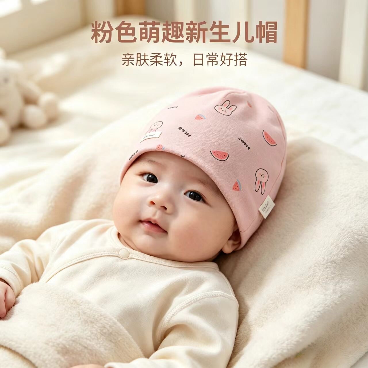单层薄款纯棉儿童帽子婴儿纯色