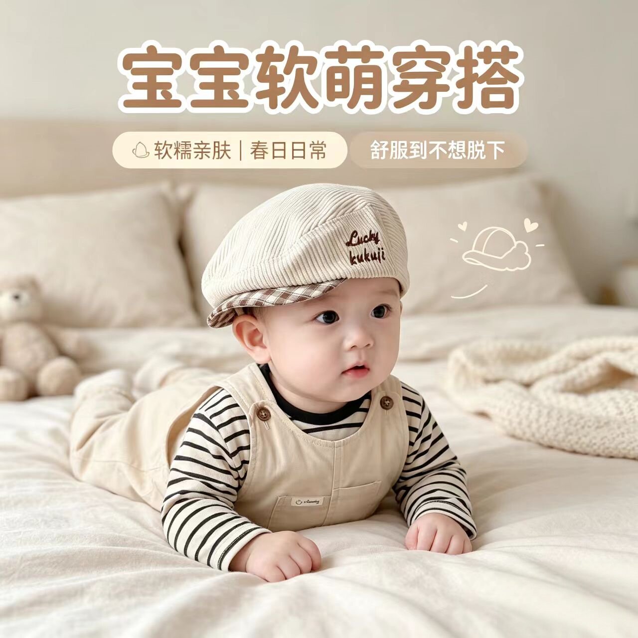儿童帽子秋季新款灯芯绒贝雷宝宝