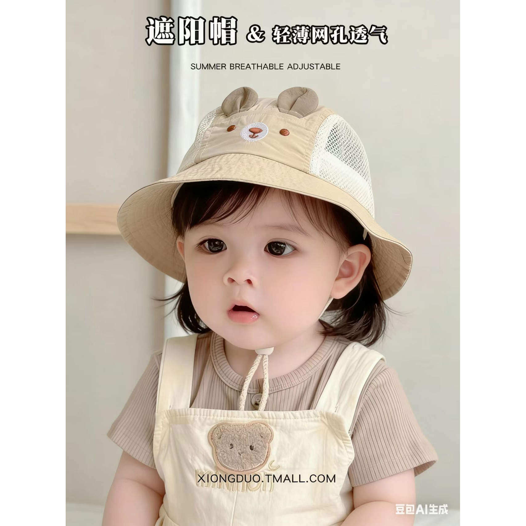 婴儿防晒帽子夏季男童薄款遮阳帽可调节渔夫帽女童遮阳帽宝宝帽子