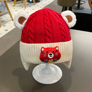 宝宝帽子秋冬款围巾红色新年婴儿圣诞帽男宝女宝儿童可爱冬季过年
